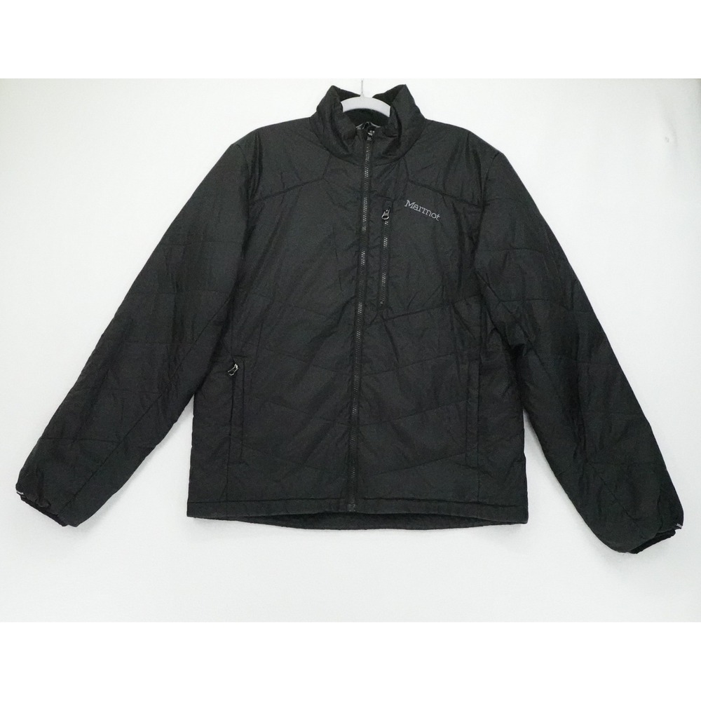 Marmot Puffer Jacket Mens M Black Quilted Full Zip Insulated Outdoor Coat